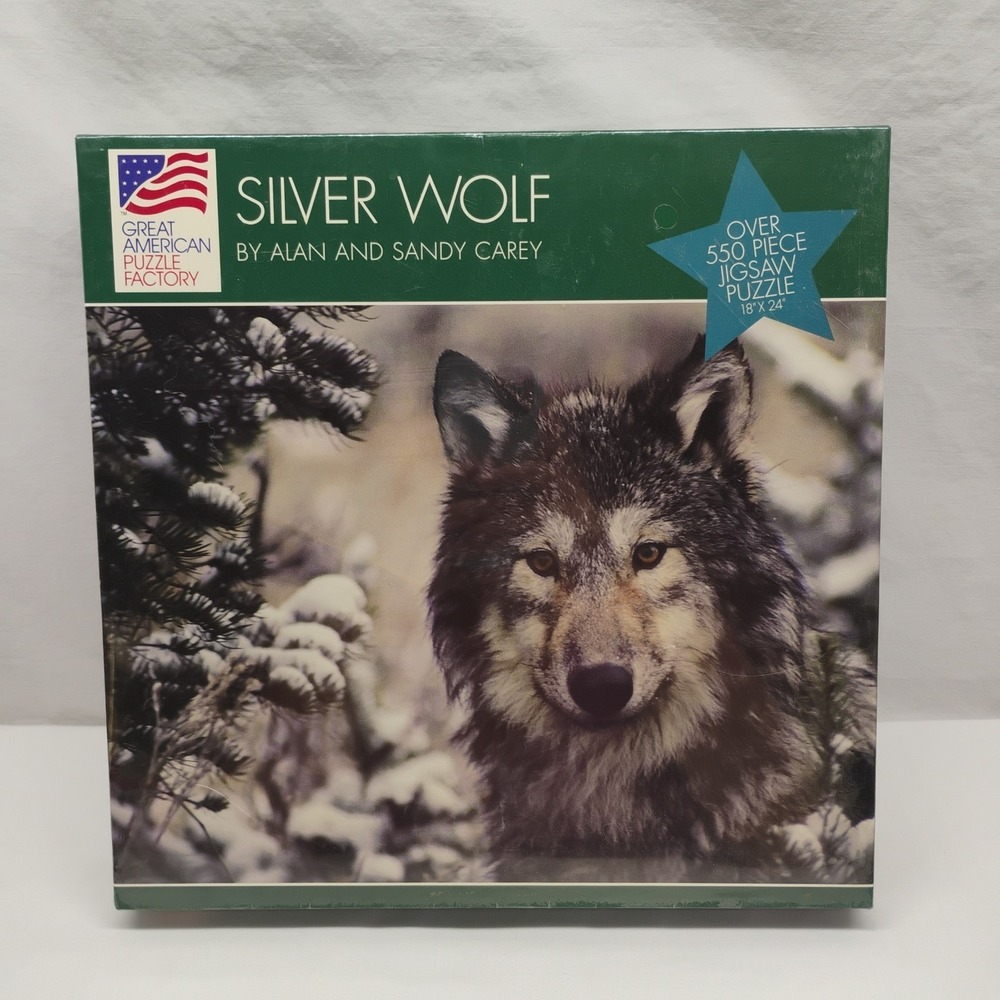 Vintage Great American Puzzle Factory SILVER WOLF Puzzle 550 NEW‎ Sealed 1996